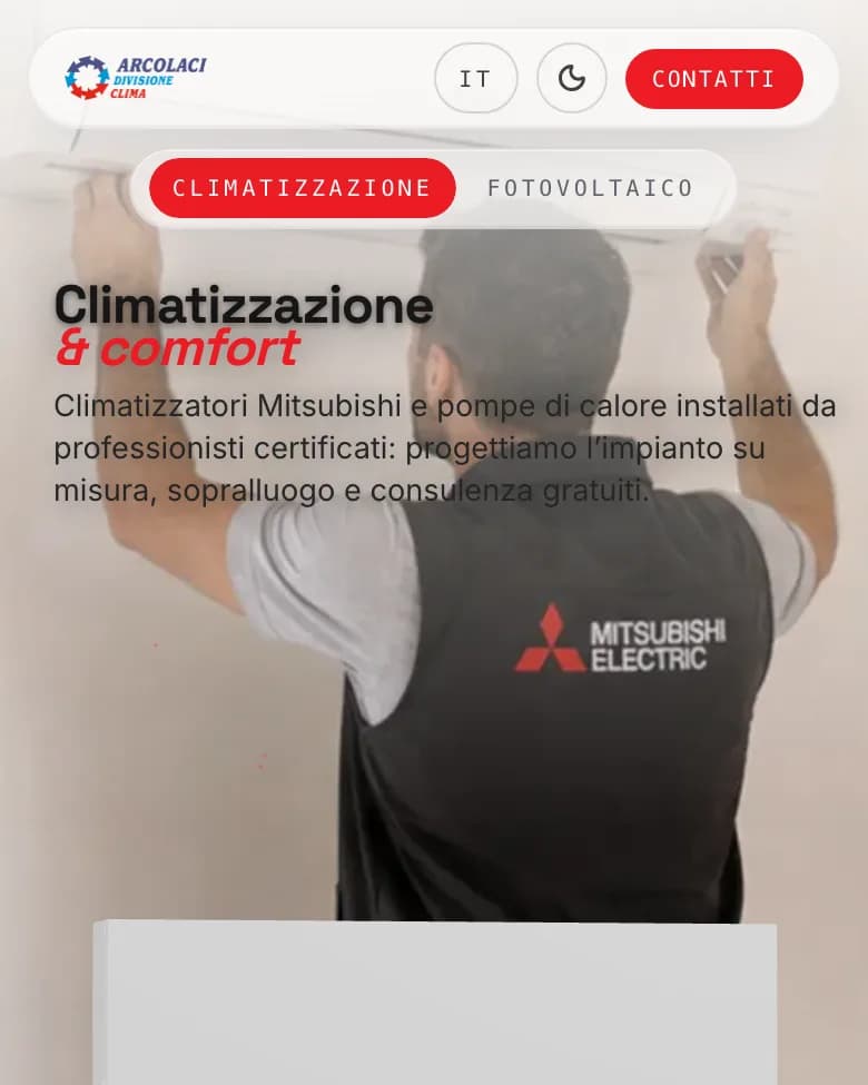Schermata del sito Arcolaci Impianti, realizzato da Agentit